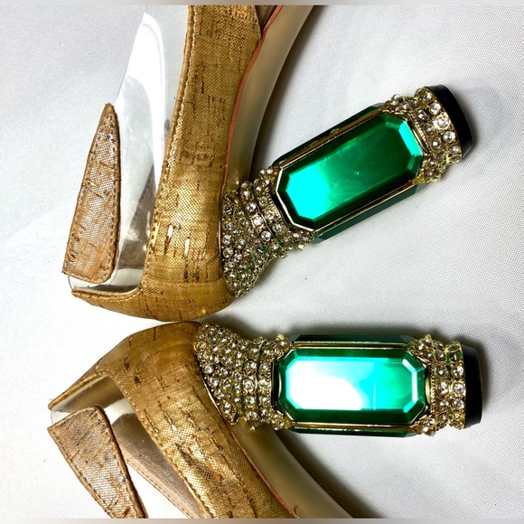 FSJ Nude Transparent Bridal Pointed 
Toe Chunky Block Heel Crystal
Pumps - Picture 7 of 15